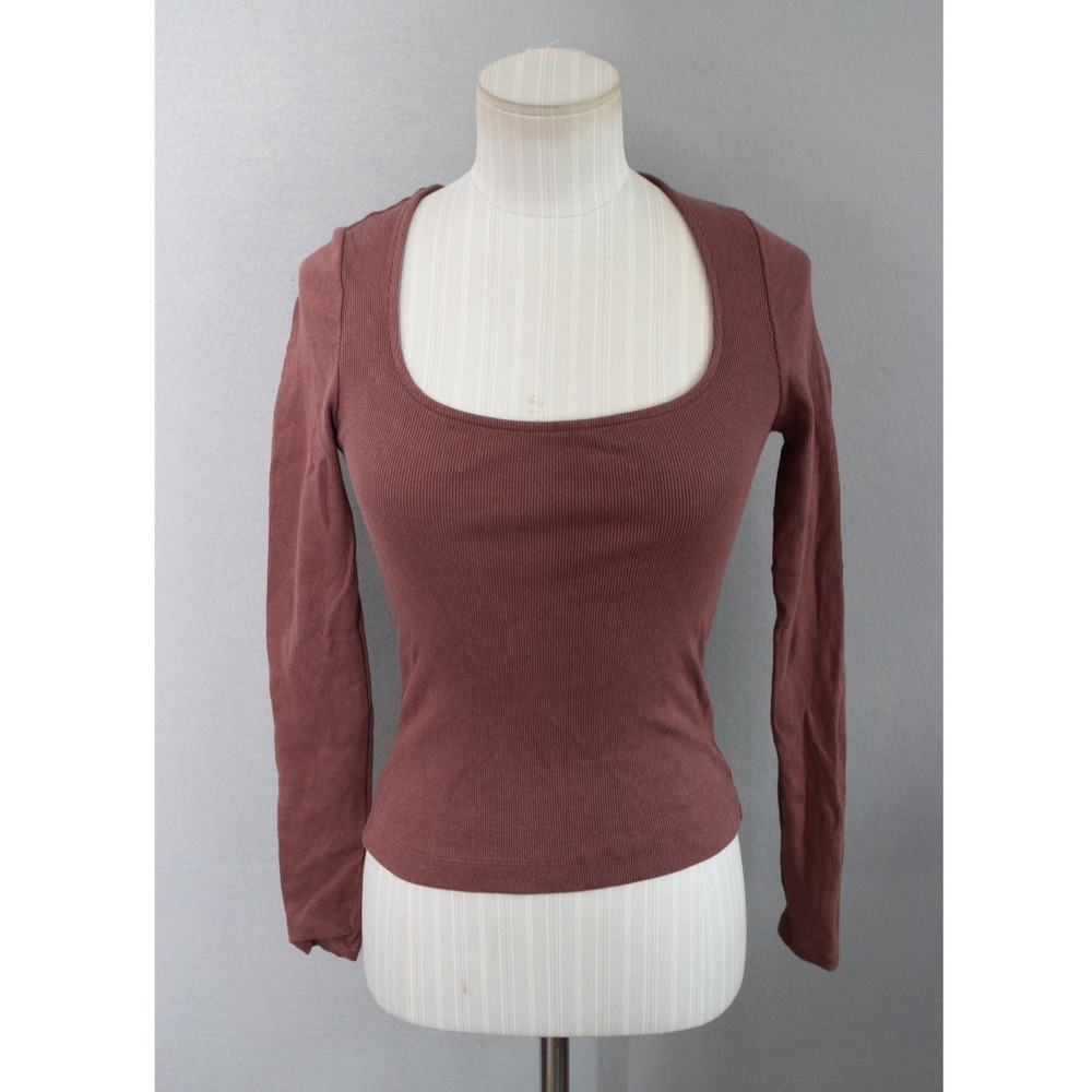 Maeve Anthropologie Top XS Mauve Ribbed Scoop Neck Long Sleeve Womens Basic
